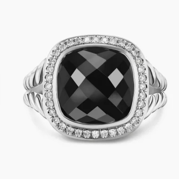 David Yurman Sterling Silver Genuine Diamond Cushion Cut Onyx Albion Ring 6 - Picture 7 of 12